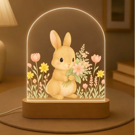 Pupujussin yövalo: Kaiverrettu akryylinen lastenhuoneen sisustus