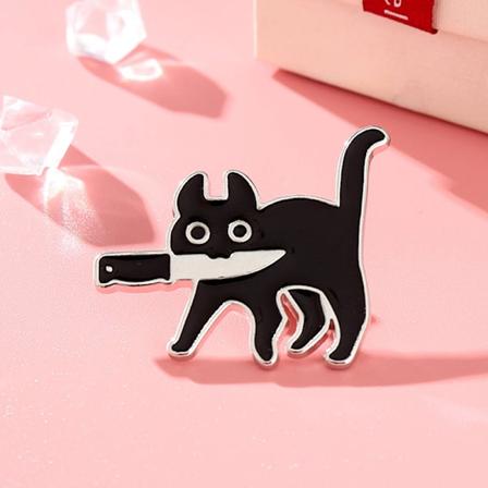 Tegneserie Svart Katt Modellering Emallje Brosje Mote Lapel Merker P 1stk