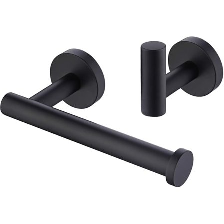 Sort håndklæde- og toiletrulleholder sæt badeværelsestilbehørssæt 2 dele toiletrulleholder og knager SUS 304 rustfrit stål vægmonteret