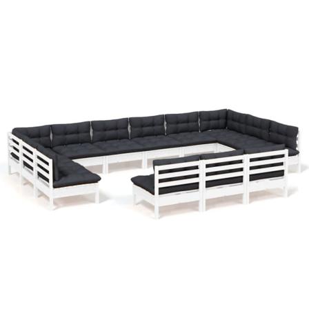 Vidaxl Loungegrupp Med Dynor 13 Delar Vit Massiv Furu Vit