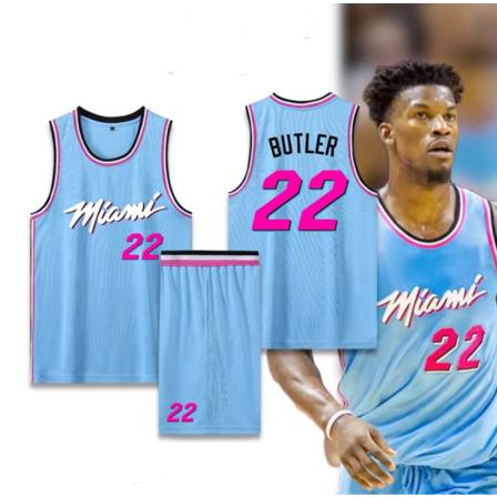 Basketballtrøjer Sportstøj Jimmy Butler Miami Heat nr. 22 Basketballtrøjer Voksne børn City Edition Blue Adult 5XL(185-190cm)