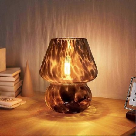 Mushroom Lamp, Small Vintage Table Lamp for Bedroom Nightstand, Transparent Glass Bedside Lamp