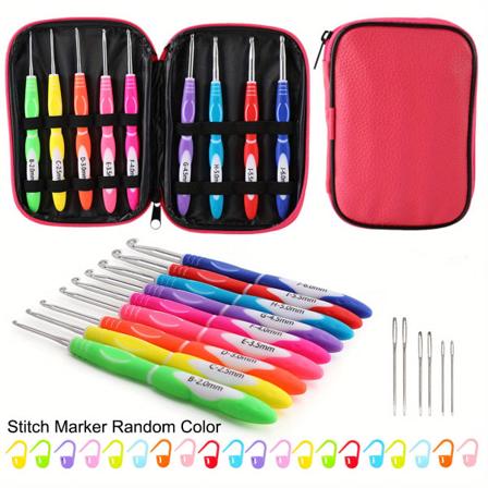 36st/ set Virknålar Set, ergonomiska gummigrepp Nålar Sticknålsvävgarnsatser med case och virknålstillbehör