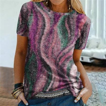 Kortärmad Tunika För Damer T-shirt Med Rund Hals