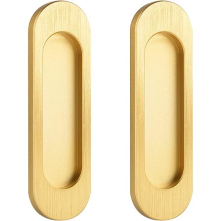 Selvklæbende ovale skydedørshåndtag, 2 stk. aluminium træk håndtag, uden fræsning, til skydeskurdøre, vinduer og skabe (børstet guld,