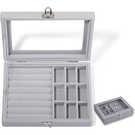 Smyckeskrin Sammet Smycken Organizer Display Box (grå) - spot sales
