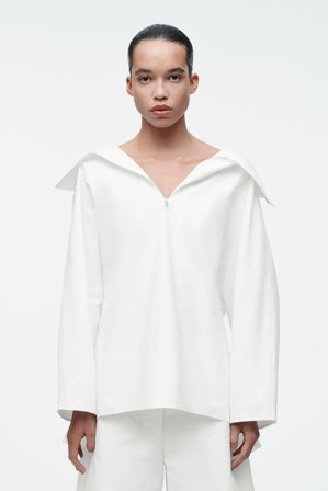 COS Women's Zip Up Blouson Shirt in White