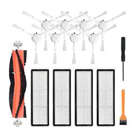 Reservedeler for Dreame F9 støvsuger, 1 Rullebørste + 8 Sidebørster + 4 Filter + 1 Kam + 1 Spinner