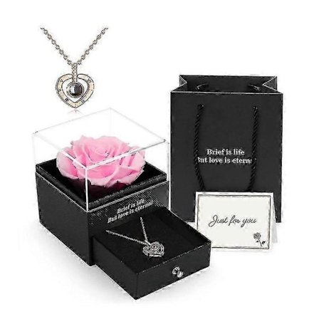 Konserverad Äkta Ros, presentförpackning med Jag Älskar Dig Halsband, handgjorda Eviga Äkta Rosblommor Presenter Till Hennes Kvinna Fru Flickvän Mor 