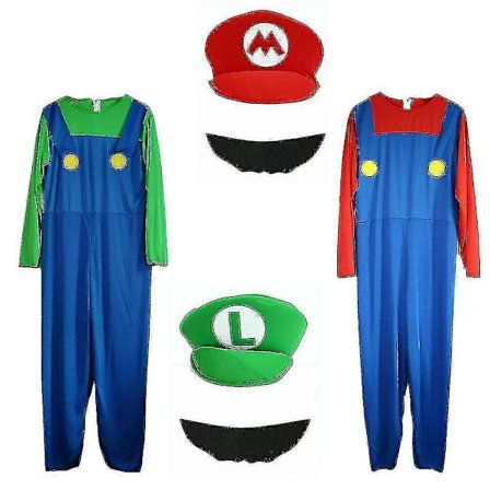 Miesten Aikuisten Super Mario ja Luigi Naamiaisasu Putkimiesveljekset Halloween-asu - Täydellinen
