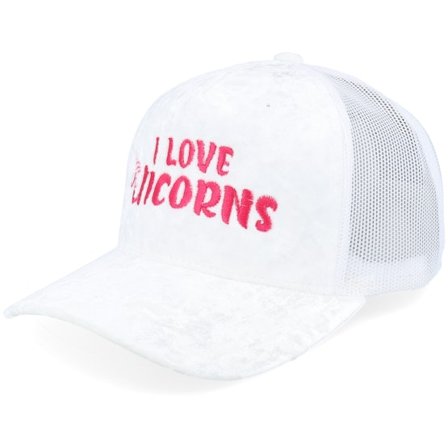 Unicorns - Blanc trucker Casquette - I Love Unicorns Velvet White/White A-frame Trucker @ Hatstore
