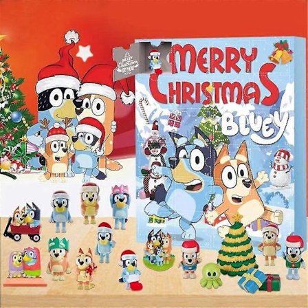 Julekalender 2024, 24 Dagers Julekalender, 24 stk. Julevalper Bluey Figurer Dukke Juleferie Strømpefyll Gave Blind
