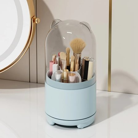 Makeup Organizer 360 Rotatable, Penselholder Kosmetik, Makeup Pensel Opbevaring, Kosmetisk Toiletbord Organizer, Blå