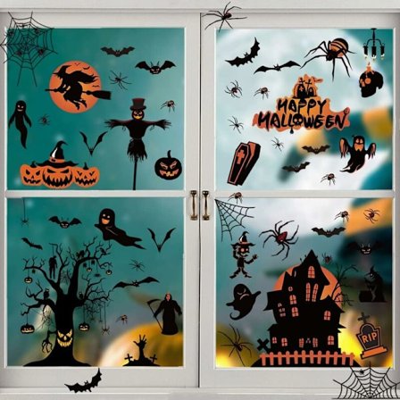 8 ark Halloween vindusdekaler dobbeltsidig, Halloween vindusdekaler, Halloween vindusdekorasjon, Halloween statiske dekaler, Halloween veggdekaler