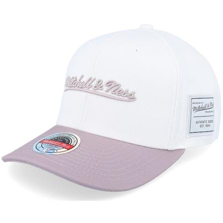 Mitchell & Ness - White adjustable Caps - Pinscript Comfy Core Stretch White/Pink Adjustable @ Hatstore