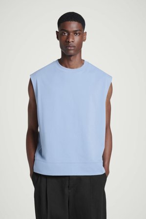 COS Men's Relaxed Cotton Crepe Tank Top in Blue