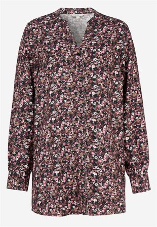 Cellbes of Sweden - Vævet tunika med knapper i sort / rosa / blomstret til damer i størrelse 62/64