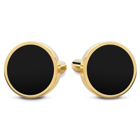 Gemelos redondos de plata de ley chapados en oro de 14 quilates con incrustaciones de ónix for Men