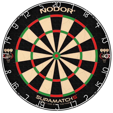 Nodor Supamatch 5 Dartboard: Professional Sisal Dartboard, Wired, 17.7 Inches, Black/Red/Green, Easy Setup, Supa-Lock Mounting System, Home/Pub