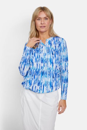 BRANDTEX - Langærmet T-shirt - Blå Mix - Nitte Detalje / Elastik i Taljen