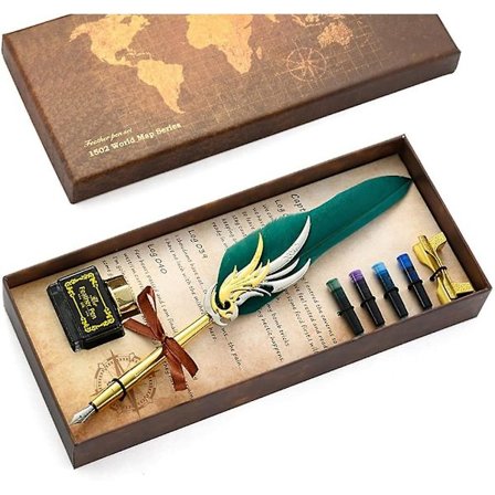 Quill Fjerpen Sæt Antik Fjerpen Blæk Kit Vintage Kalligrafi Fjer Dyppet Pen Gaver (FMY)