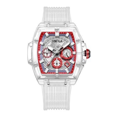 Menn Klokker Transparent Case Multifunksjonell Lysende Vanntett Klokke Gave white red 2