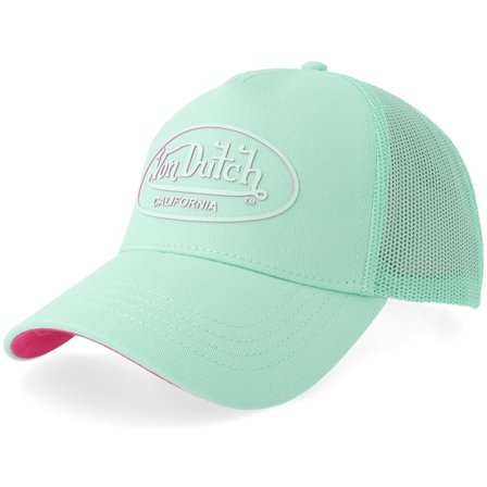 Von Dutch - Verde trucker Boné - Rubber Oval Patch Mint/Hot Pink A-Frame Trucker @ Hatstore
