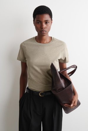 COS Femme T-Shirt Col Rond En Coton in Beige