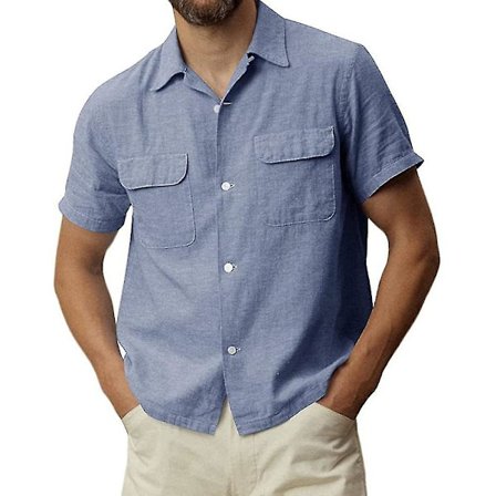 Kortærmede mænd med knap skjorte sommer afslappet toppe med lommer