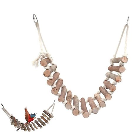 Leksak i trä, stege i trä, rep, stege med repsvängbro för undulater, parakiter, papegojor, husdjursträningsleksaker