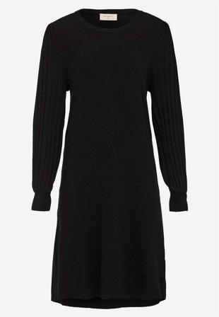 Freequent - Fintstrikket kjole med plisserede ærmer i sort til damer i størrelse L (42) - Cellbes