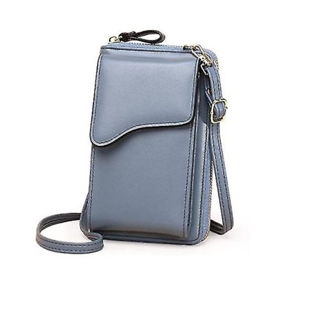 Dametasker, Lille Crossbody Taske i PU Læder med Kortlommer, Flere Lynlåse (1 stk. Blå)