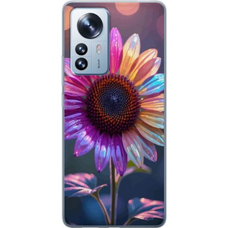 Kompatibelt Mobildeksel til Xiaomi 12 Pro Irideserende blomst med glitrende kronblad i rosa lilla og gull mot myk bokeh bakgrunn