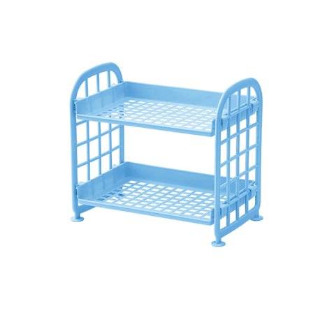 Sminkehylle til skrivebord, dobbeltlags sammenleggbar oppbevaringshylle, enkel oppbevaringshylle for hjemmekontor baderom (mørk blå)