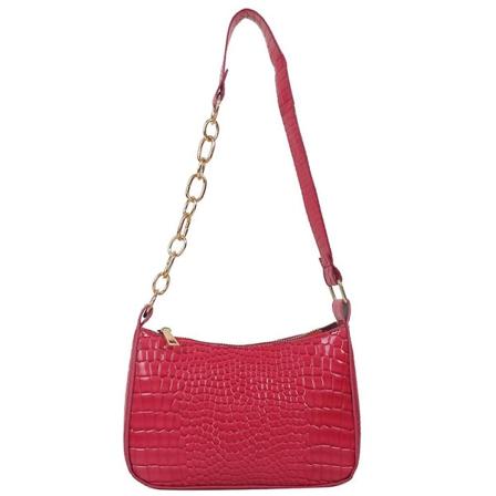 Fransk retro krokodil mönster kedja underarm väska ny konstgjord läder axel crossbody väska Rose red
