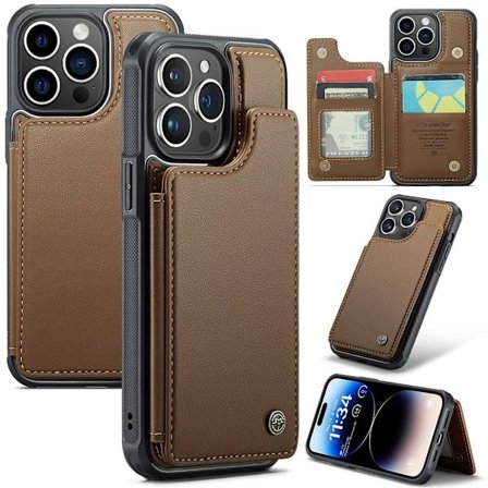 CASEME iPhone 14 Pro C22 RFID Blocking Wallet Case - Brown