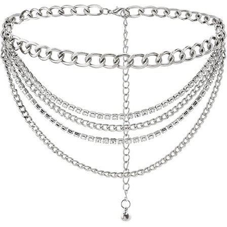 Multilayer Kædebelte Rhinestone Metal Kædebelter til Kvinder Punk Guld Talje Kæde