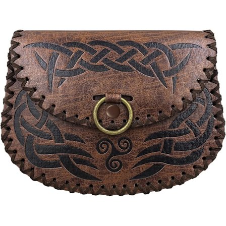 Viking Præget Bæltetaske, Vintage Middelalderlig Kunstlæder Sidetaske, Middelalderlig Bærbar Bæltepose Til LARP Ren Faire (Brun B)