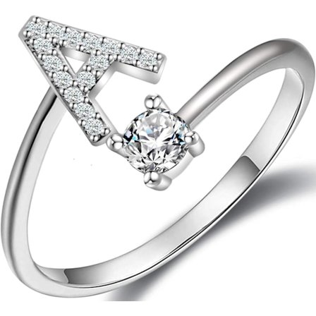 Initialbokstav Ring for Kvinner Jenter Sølv Stablebar Bokstav Rin