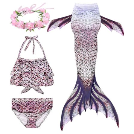 Kids Girls Mermaid Tail Bikini Set Swimwear Swimsuit Swimming Costume Included Garland Headband