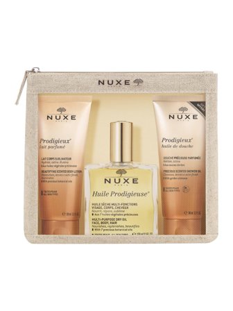 Nuxe Mixed Lines Travel Beautiful 24 Set cont.: Prodigieux Scented Body Lotion 100 ml + Huile Prodigieuse Oil 100 ml + Prodigieux Shower Oil 100 ml (