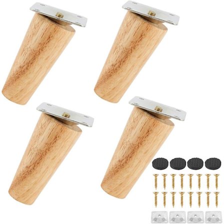 Sett med 4 massive tremøbler, møbelben for lenestol, nattbord, garderobe, skuff (8 cm, Obl