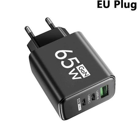 GaN 65W PD USB-laddare Typ C-laddare Snabbladdande Telefonadapter för iPhone 15 Xiaomi Huawei Samsung Mobiltelefon Väggladdare