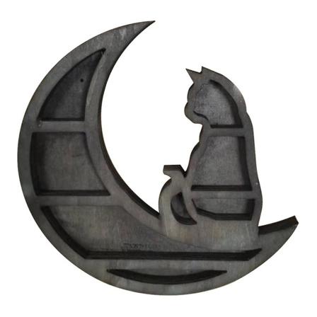 Cat In The Moon Crystal Trähylla för Kristaller Stengotisk dekor
