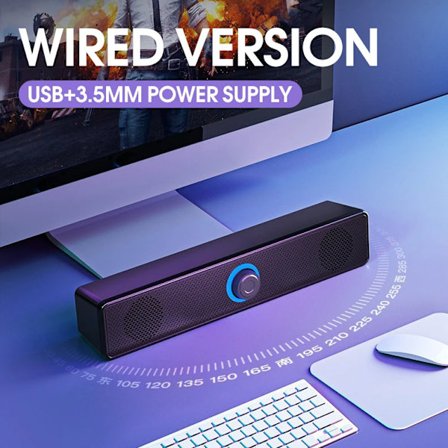 Populær alt-i-ett bluetooth høyttaler kablet subwoofer med lang stropp datahøyttaler skrivebordshøyttaler for bærbar PC