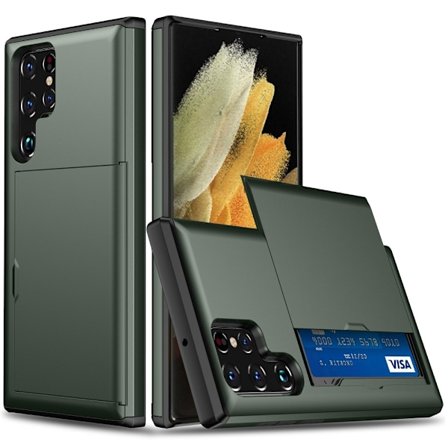 SKALO Samsung S25 Ultra Armor Korttikotelo Suojakuori - Vihreä