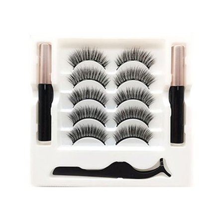Magneettiset ripset ja eyeliner-setti, 5 paria luonnollisen näköisiä irtoripsiä magneettisella eyeliner-pinsetillä, helppo levittää