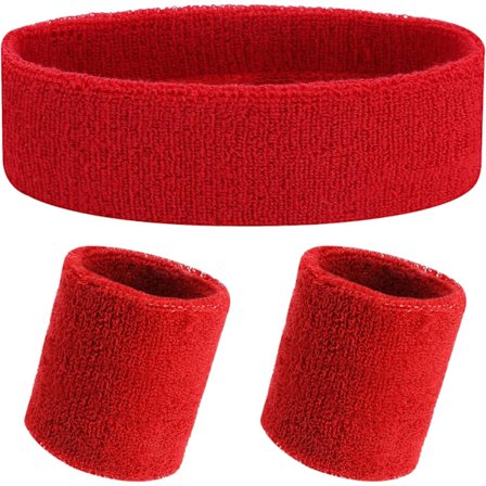 3-pack Röd Hårband och Armband Set, Sport Hårband Armband Mjukt