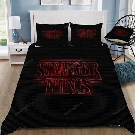 v1123 Sengetøj Stranger Things Logo Quilt Dynebetræk Sæt Sengetøj Sengetæppe 3-delt Sengetøjssæt (1 Dynebetræk + 2 Pudebetræk) y1123