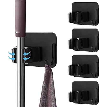 Kostestativ, 4 stk. Selvklæbende Mop Holder i Rustfrit Stål